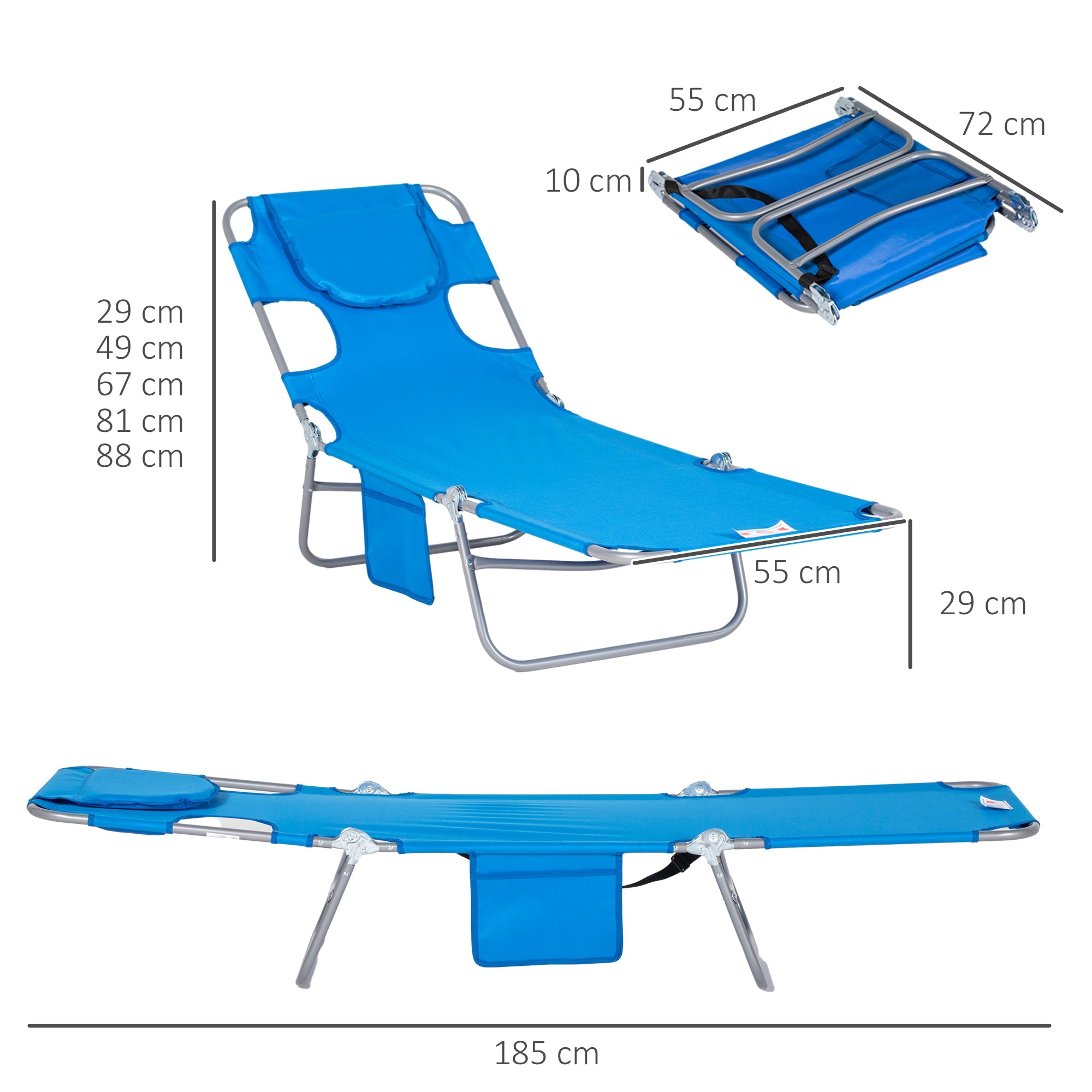 Folding Sun Lounger with Reading Window, 5-Position Adjustable, 120 kg Load Capacity, Blue