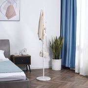 Coat Rack Free Standing Hall Tree 8 Round Disc Hooks Steel with Marble Base, White