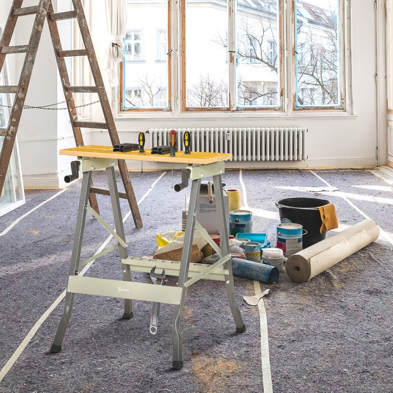 4-in-1 Work Bench, Folding Clamp Table with 4 Adjustable Pegs, Grey