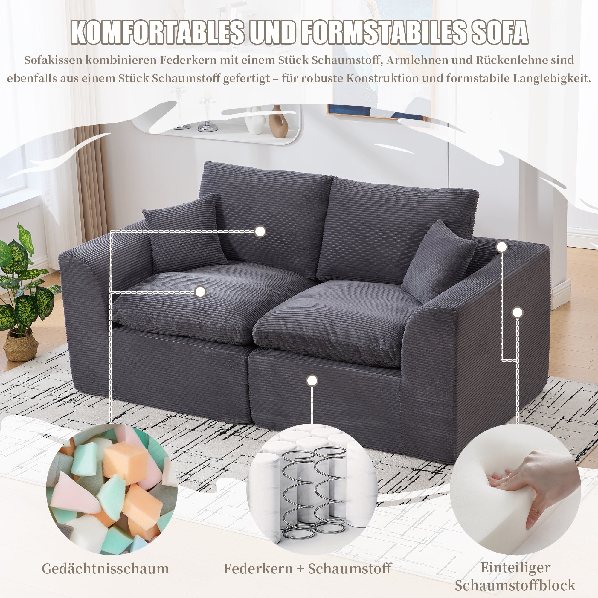 Two-seater Sofa Modern Minimalist Nordic Style with Cushions Fabric