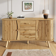 Scandinavian Pea-Shaped Sideboard with 2 Sliding Doors and 3 Drawers, Wood Look MDF