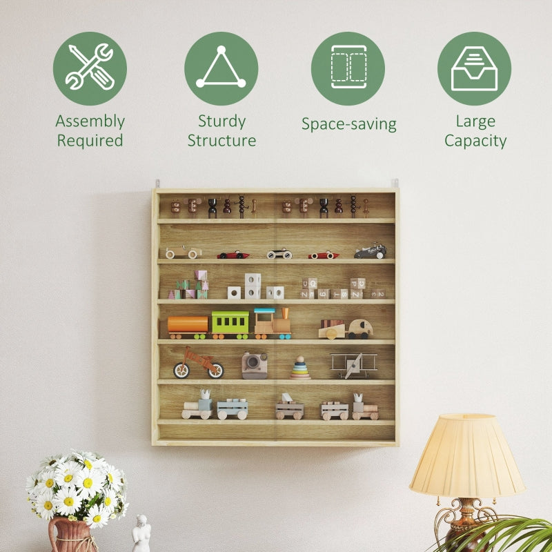 Six Shelf Display Cabinet with Glass Doors, Oak