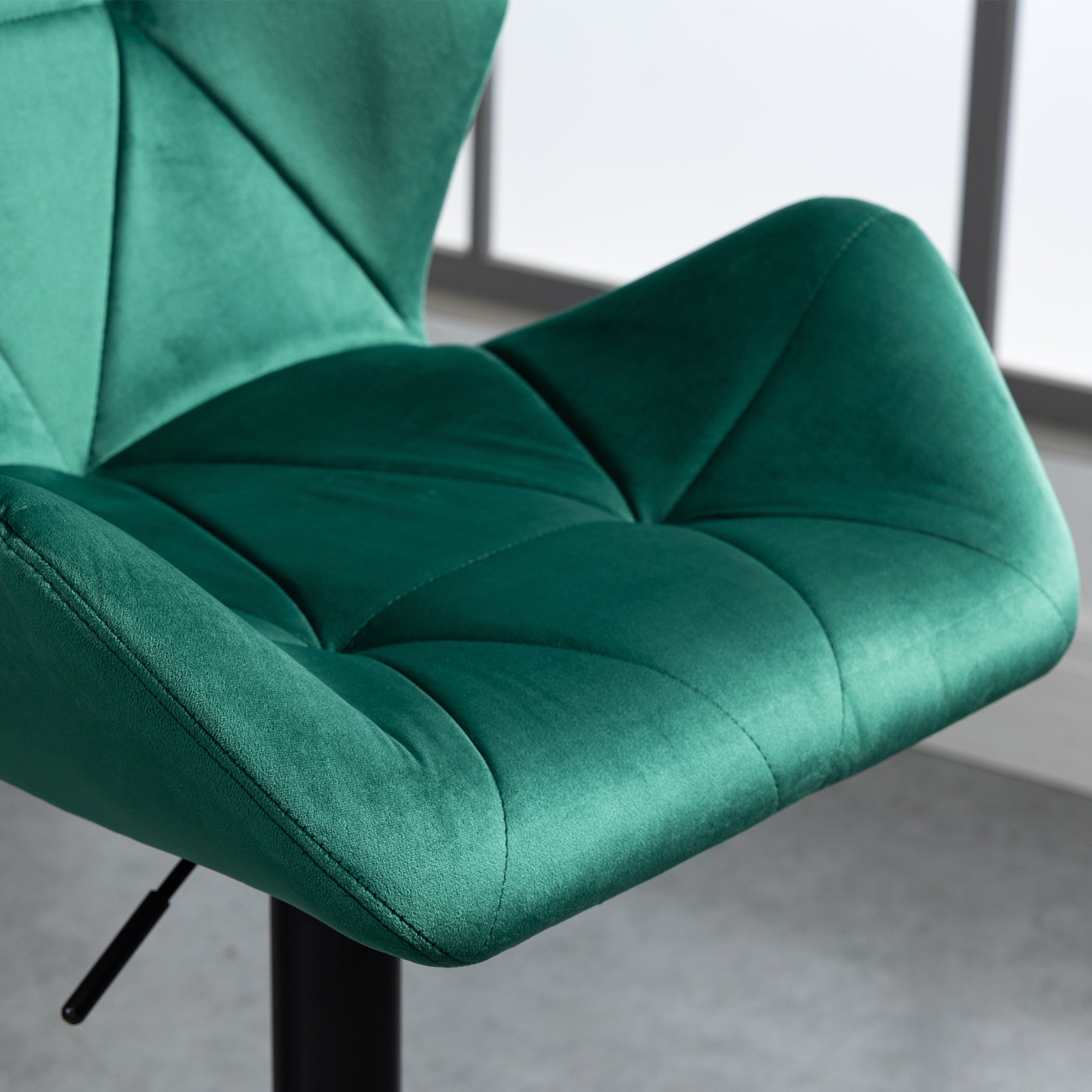 Bar Stools Set Of 2, Adjustable Height with Metal Frame Footrest, Velvet-Touch Green