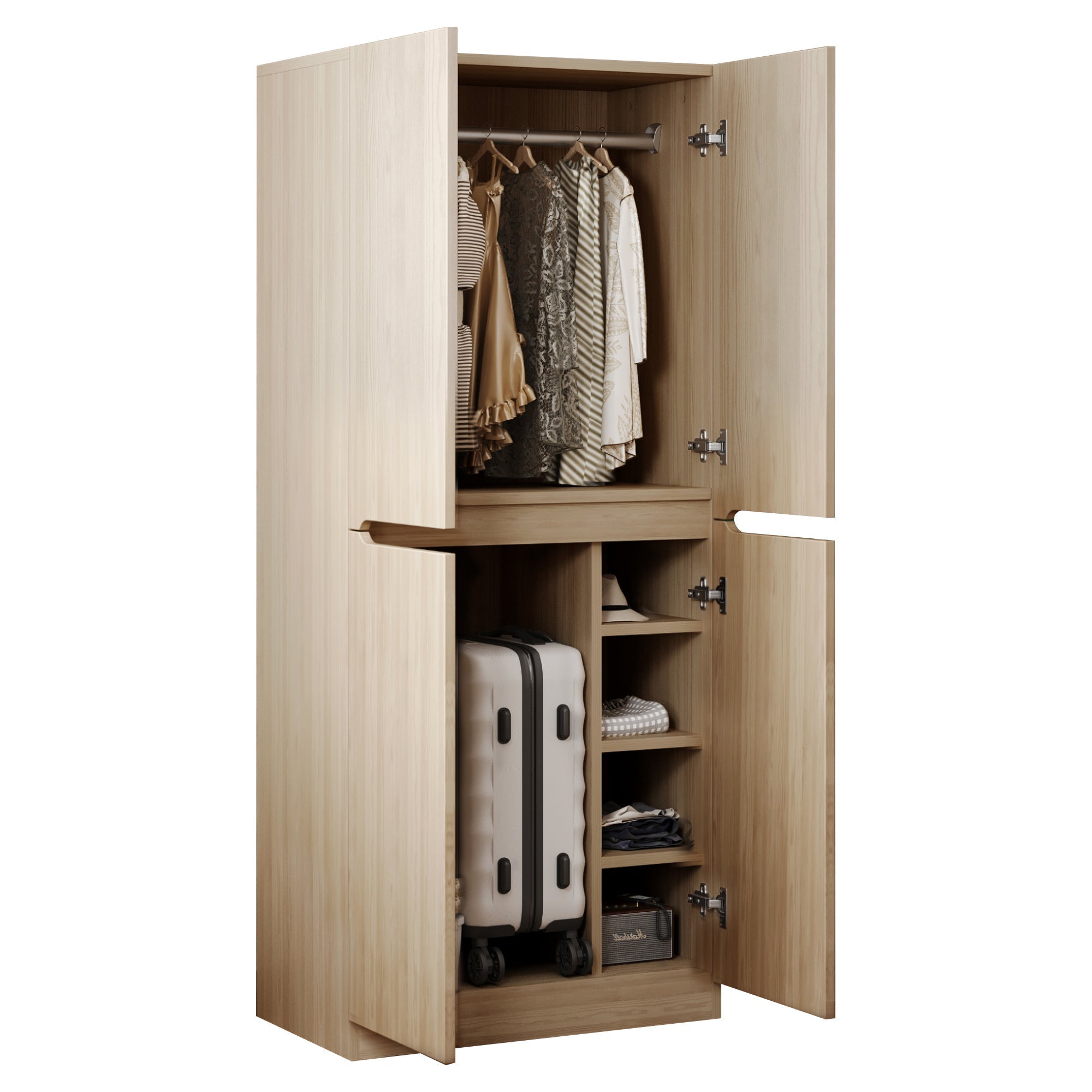 Wardrobe Double Door 70x40x170cm Storage Compartment, Wood Color