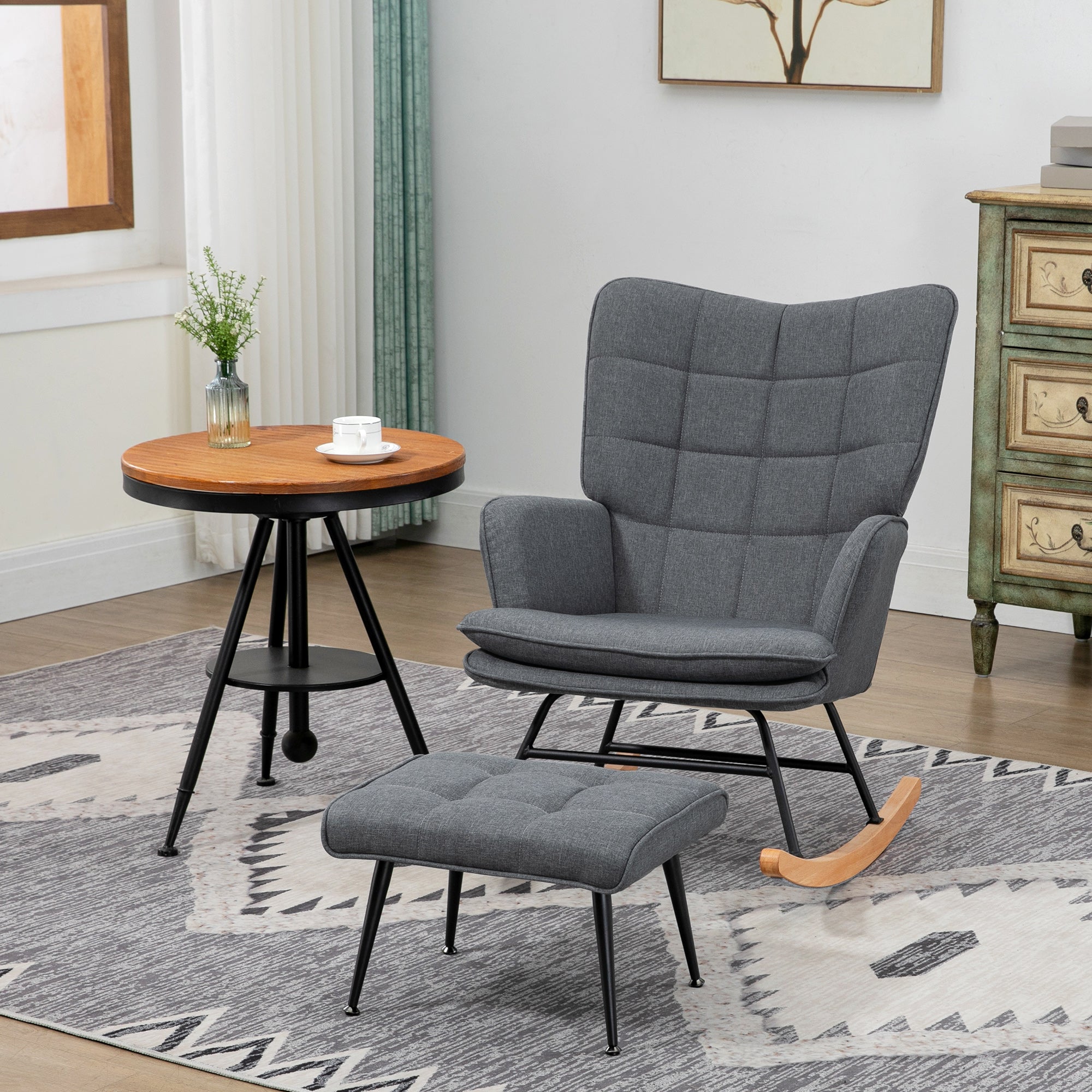 Rocking Chair with Stool, Nursing Chair, Linen Look