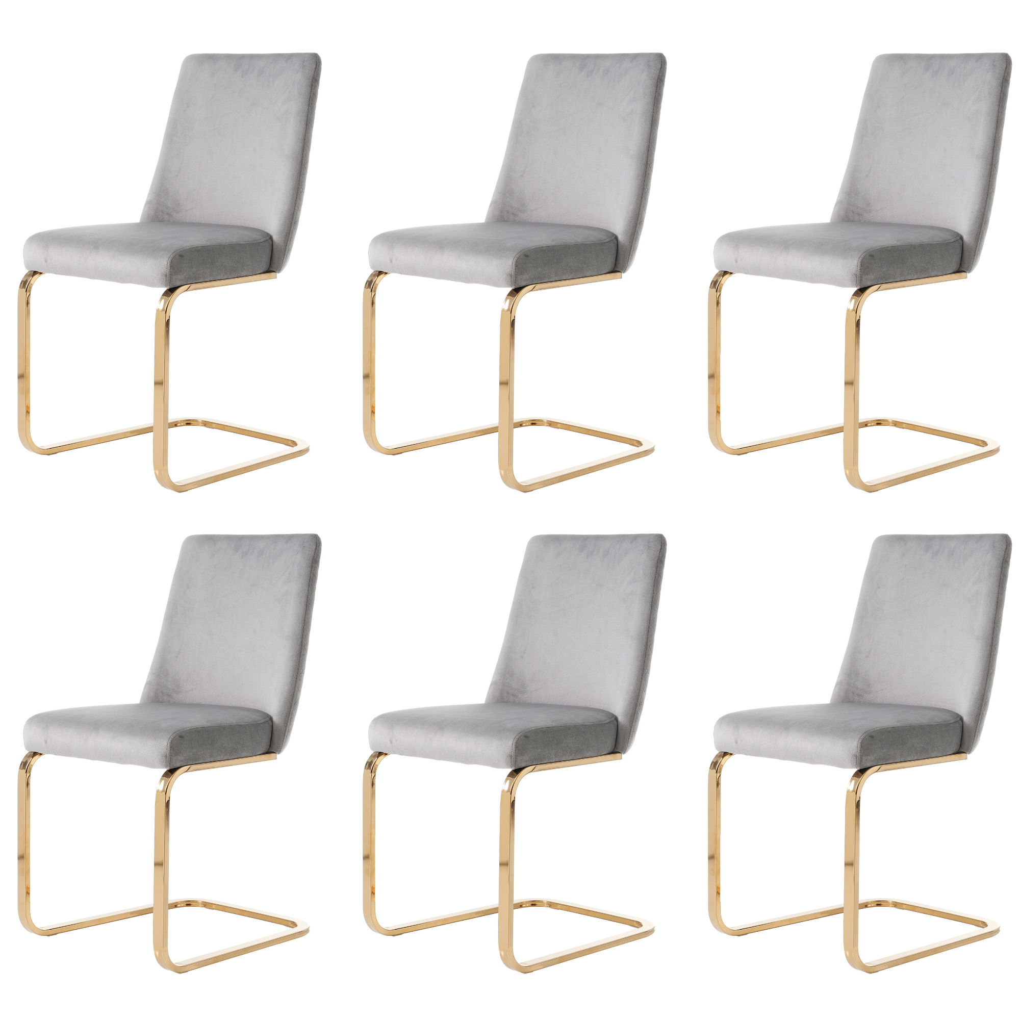 Velvet Dining Chair Set of 6 Diamond Back Gold Metal Legs Grey