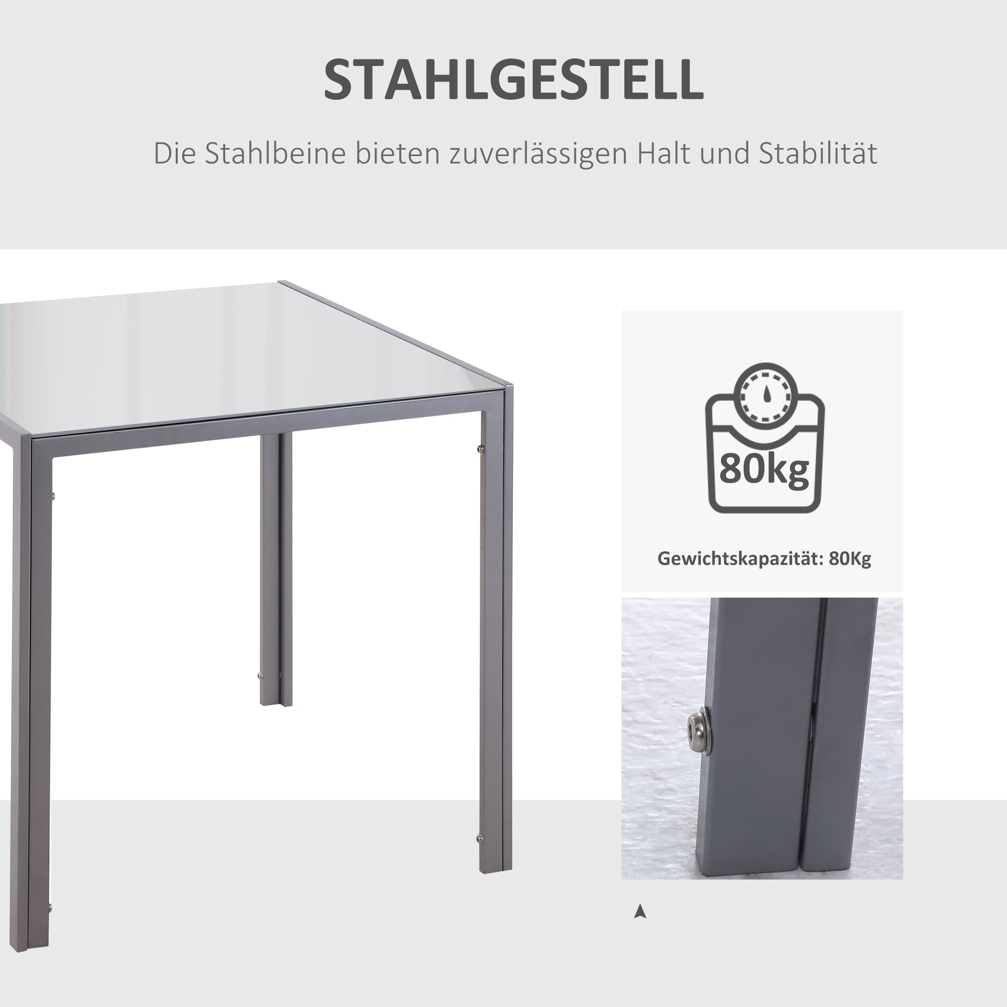 Square Dining Table 4 Person Tempered Glass Modern Grey