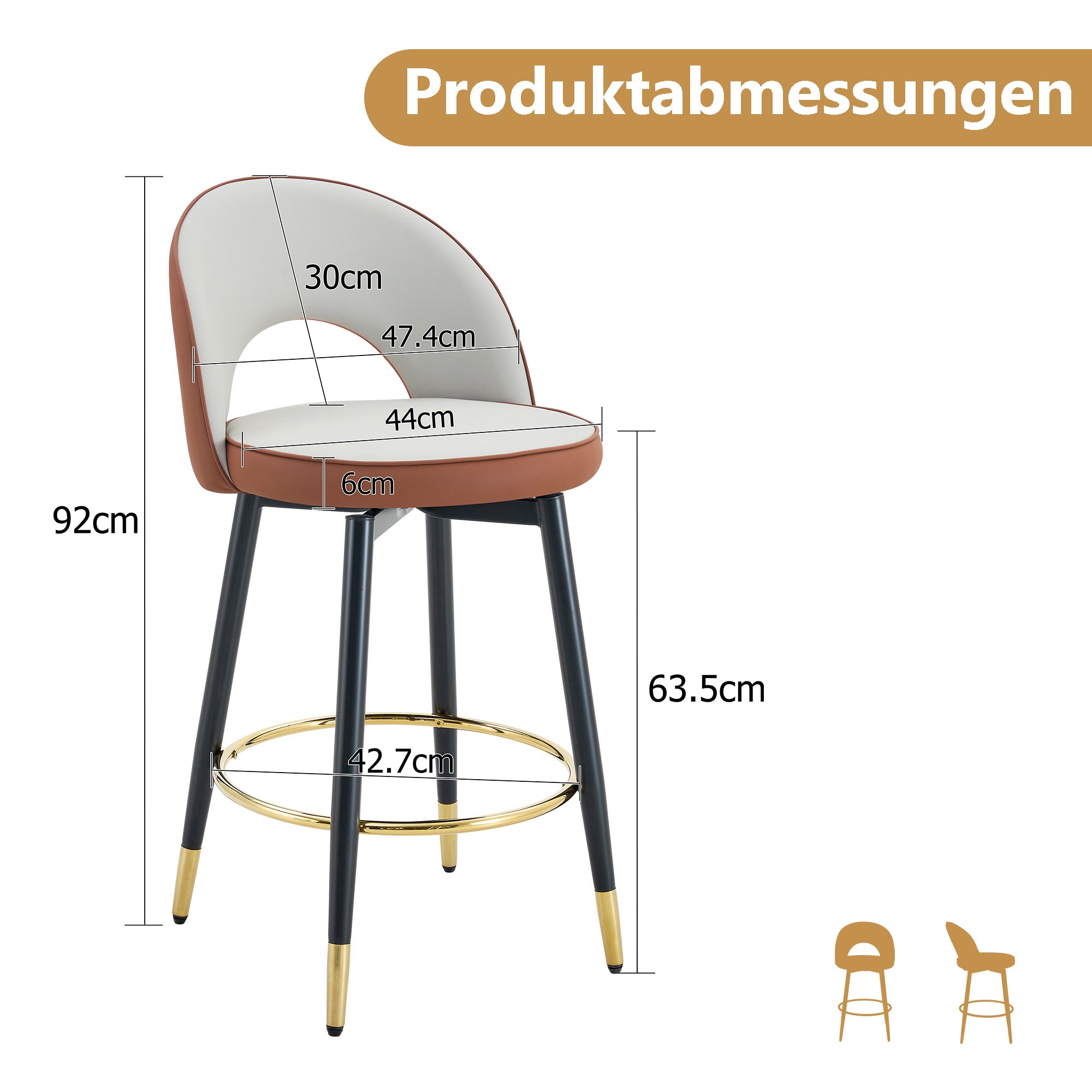 Bar Stool 360° Swivel Padded Set of 2 - PU Light Grey/Brown