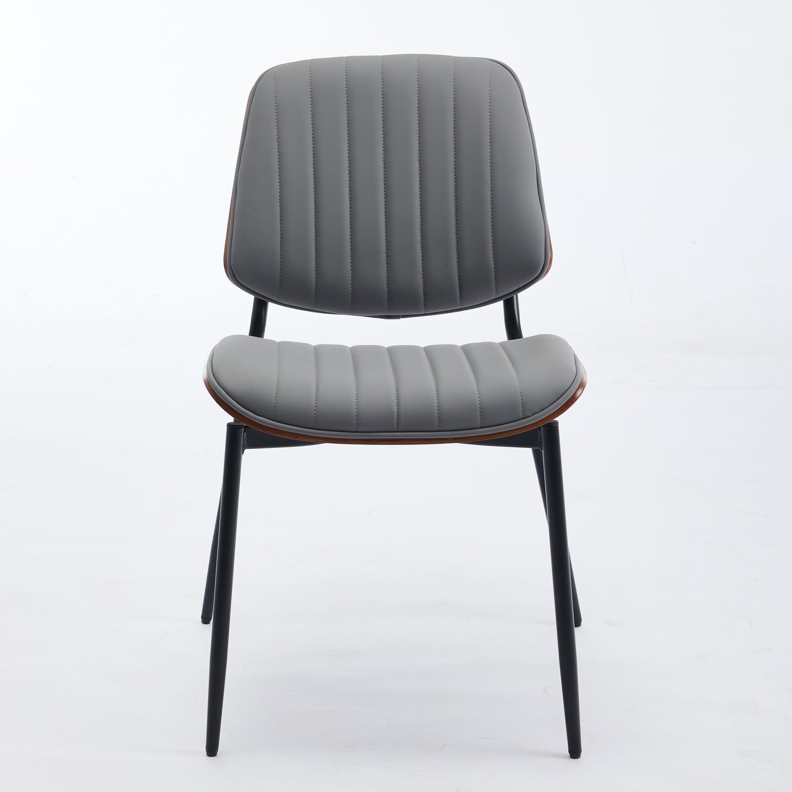Dining Chairs Set of 2 Mid Century Modern Walnut Bentwood Back - Gray PU Leather