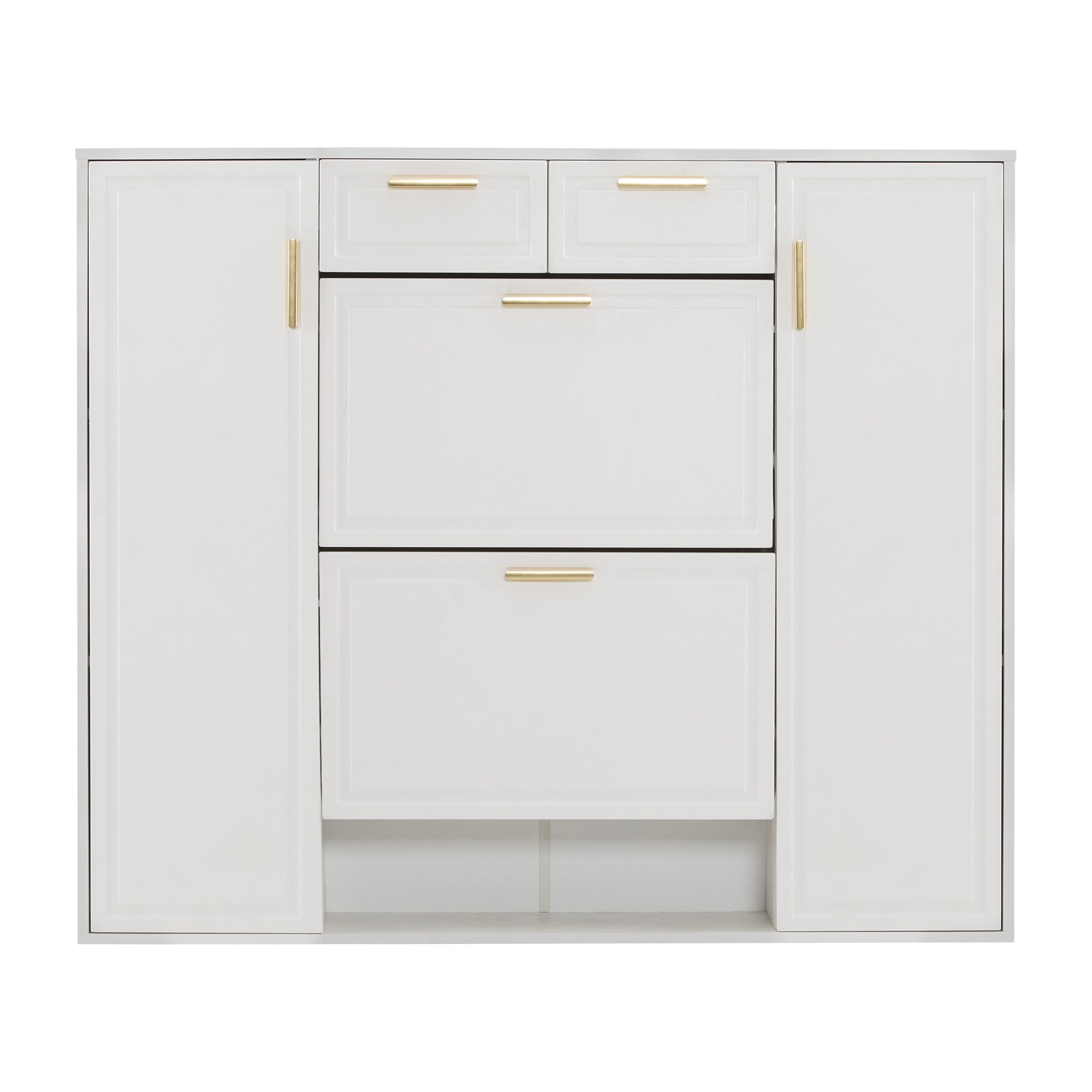 Modern shoe cabinet with adjustable shelves, 2 drawers, folding and 2 doors, white