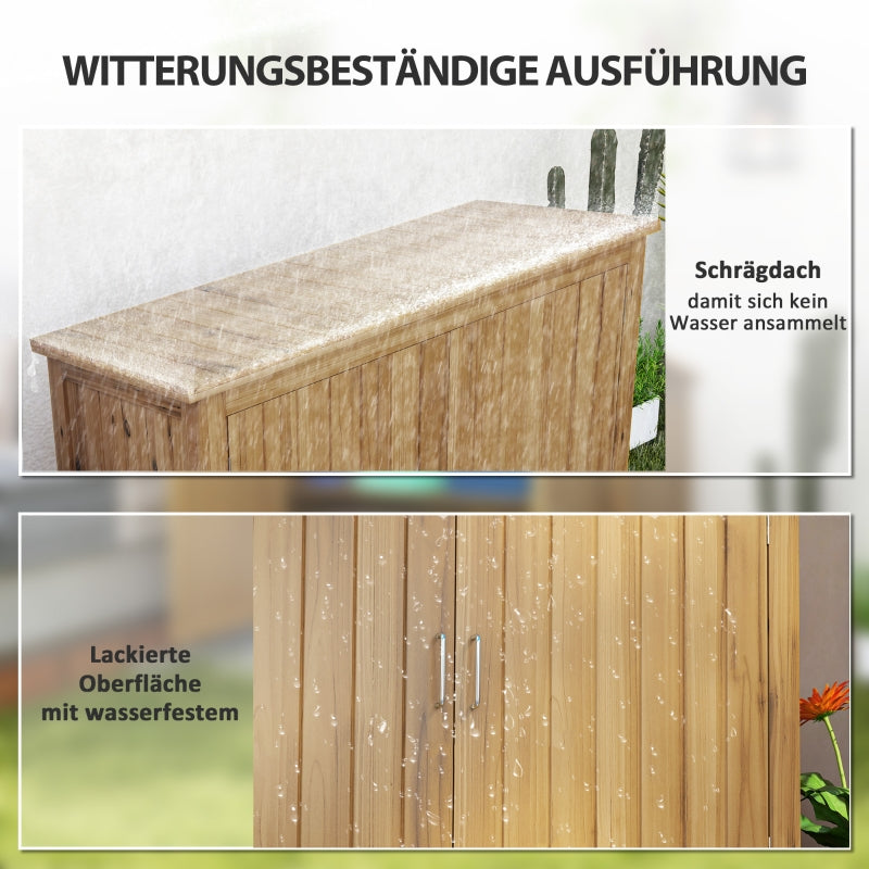 Gartenschuppen aus Holz, wetterfester Geräteschuppen mit Regalen, Braun