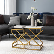 Nesting Tables, Set of Two, Marble-Effect