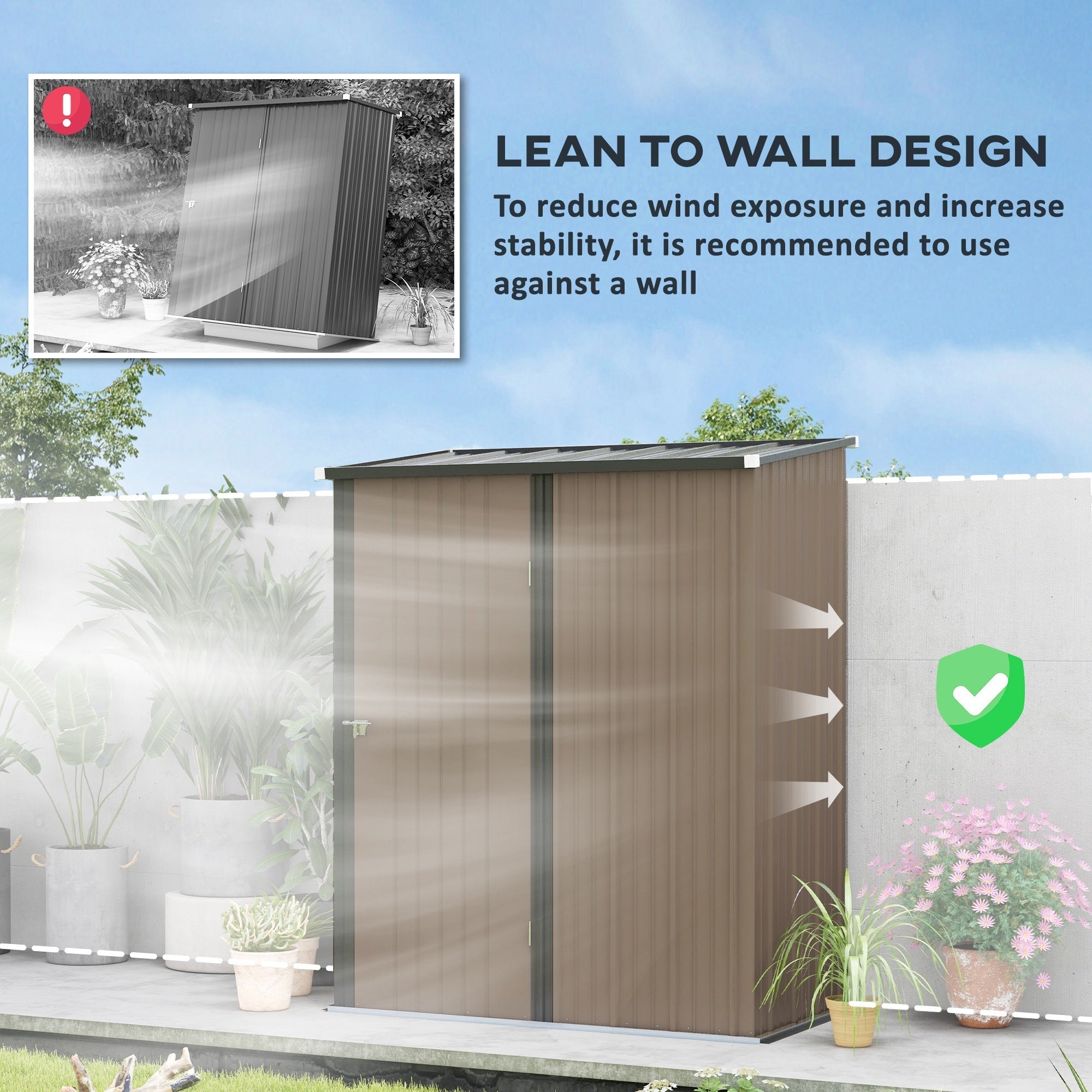 Garden Shed 5.3 x 3.1ft Corrugated Steel - Brown