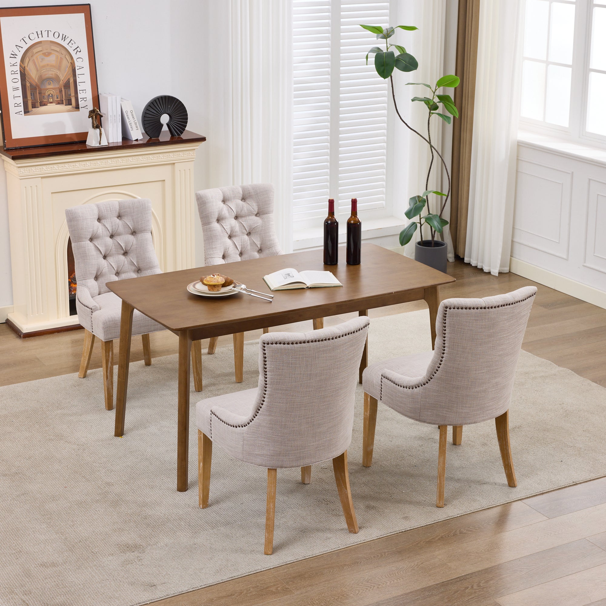 Dining Room Armchair Set of 2 Upholstered Modern Design Fabric