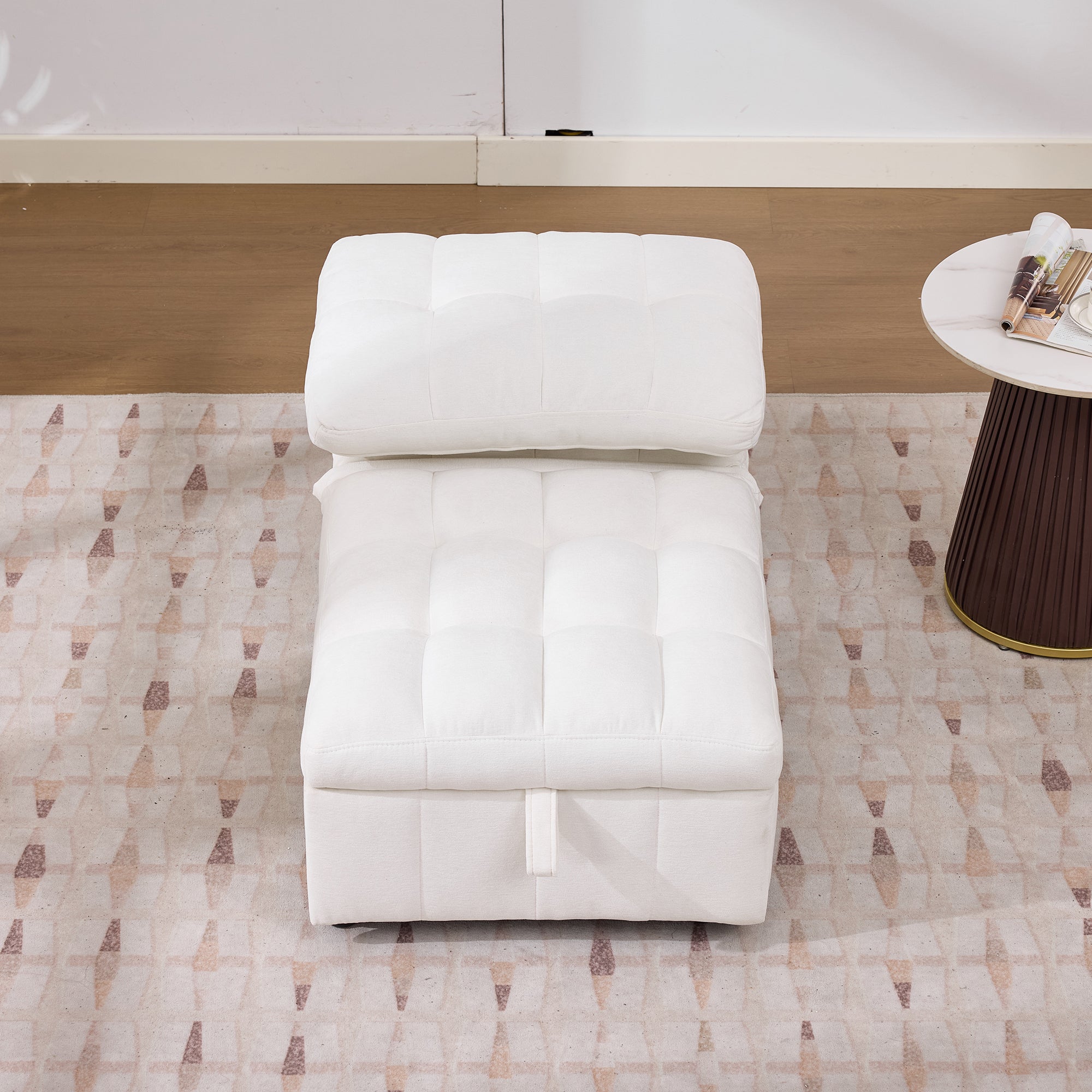 Sleeper Sofa with Adjustable Backrest and Foldable Pull-Out Design, White