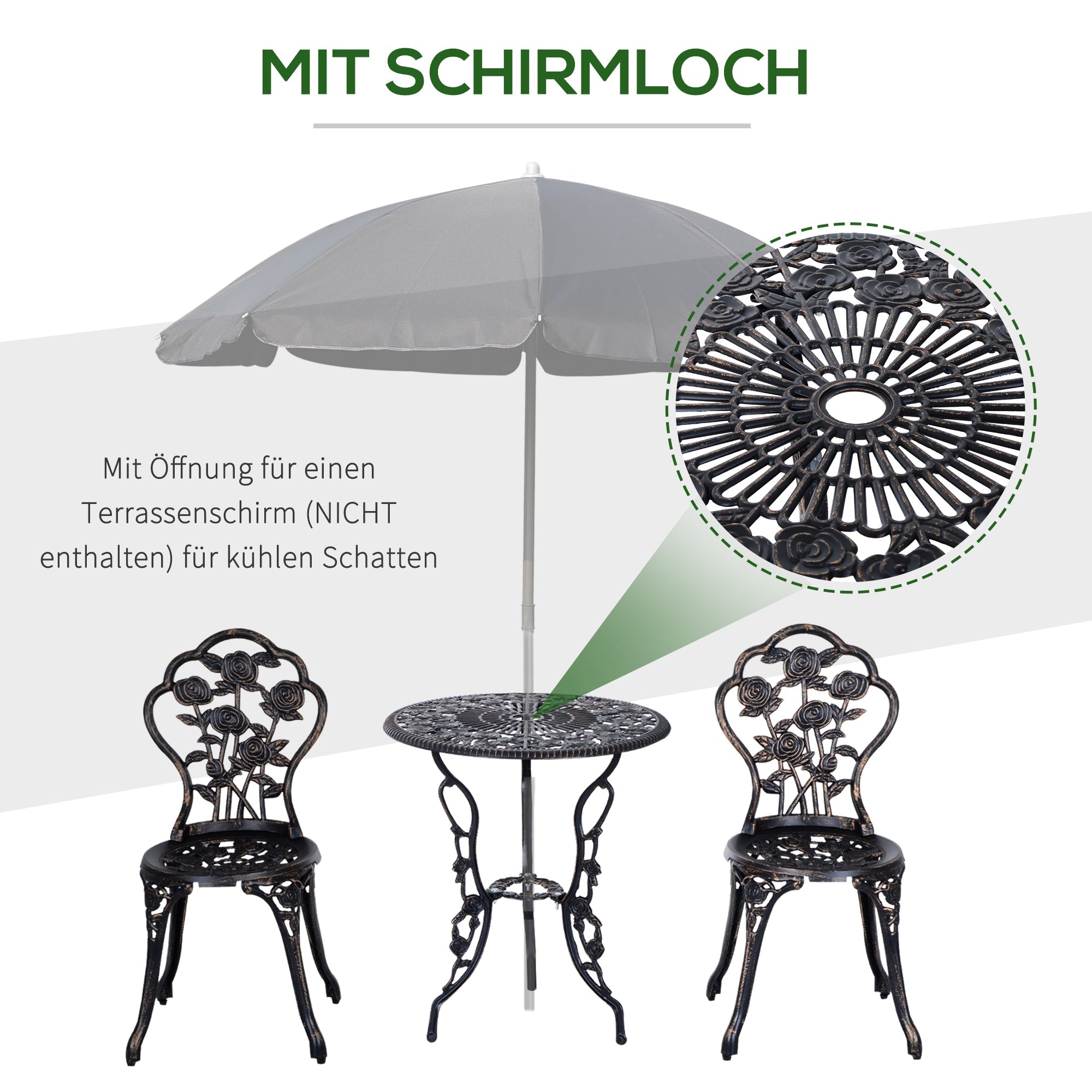 Garden Furniture Set 2-Person Balcony Table & Chair Bronze