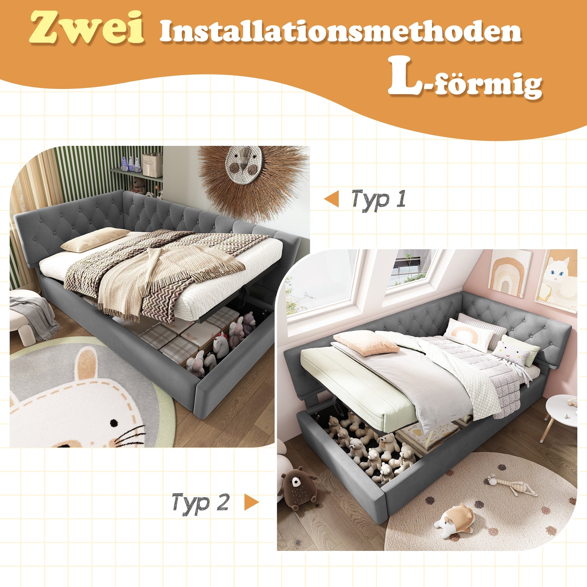 Upholstered Day Bed 90x190cm, Sofa Bed with Hydraulic Storage, Velvet Gray