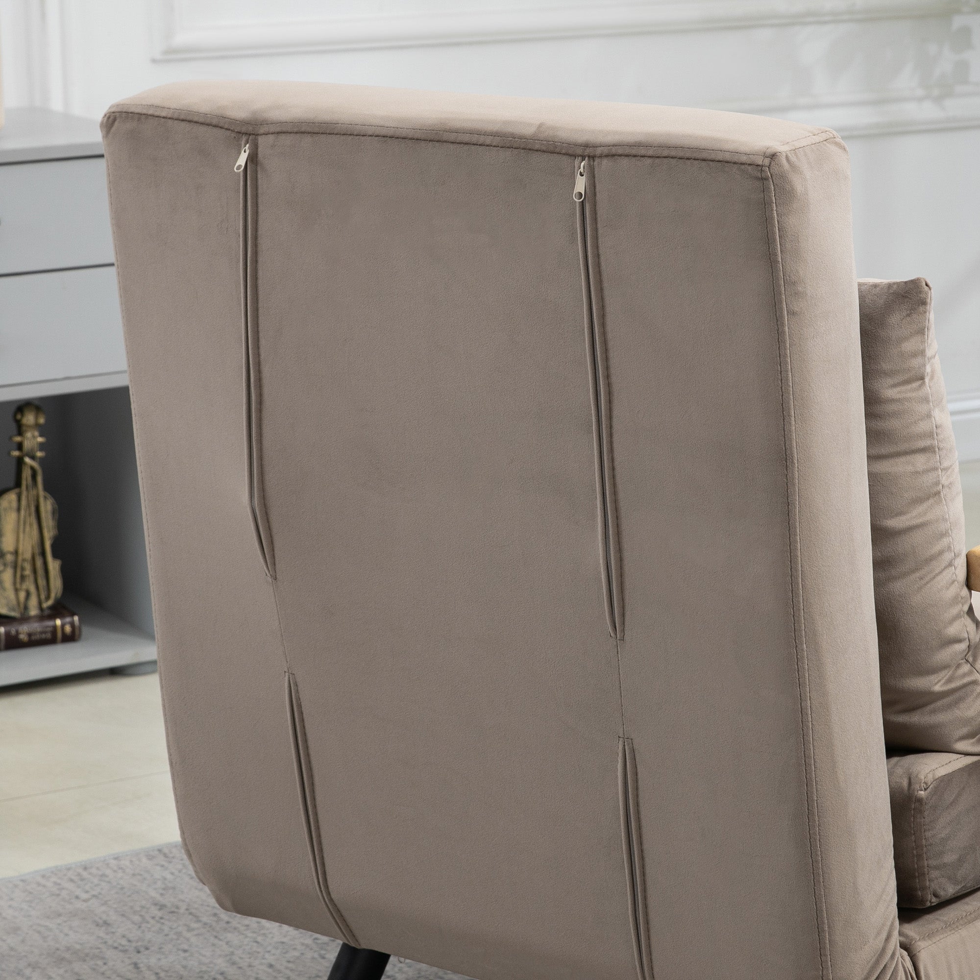 Sleeper Chair Bed, 5-Position Adjustable Backrest Space-Saving Robust, Light Brown Velvet Look