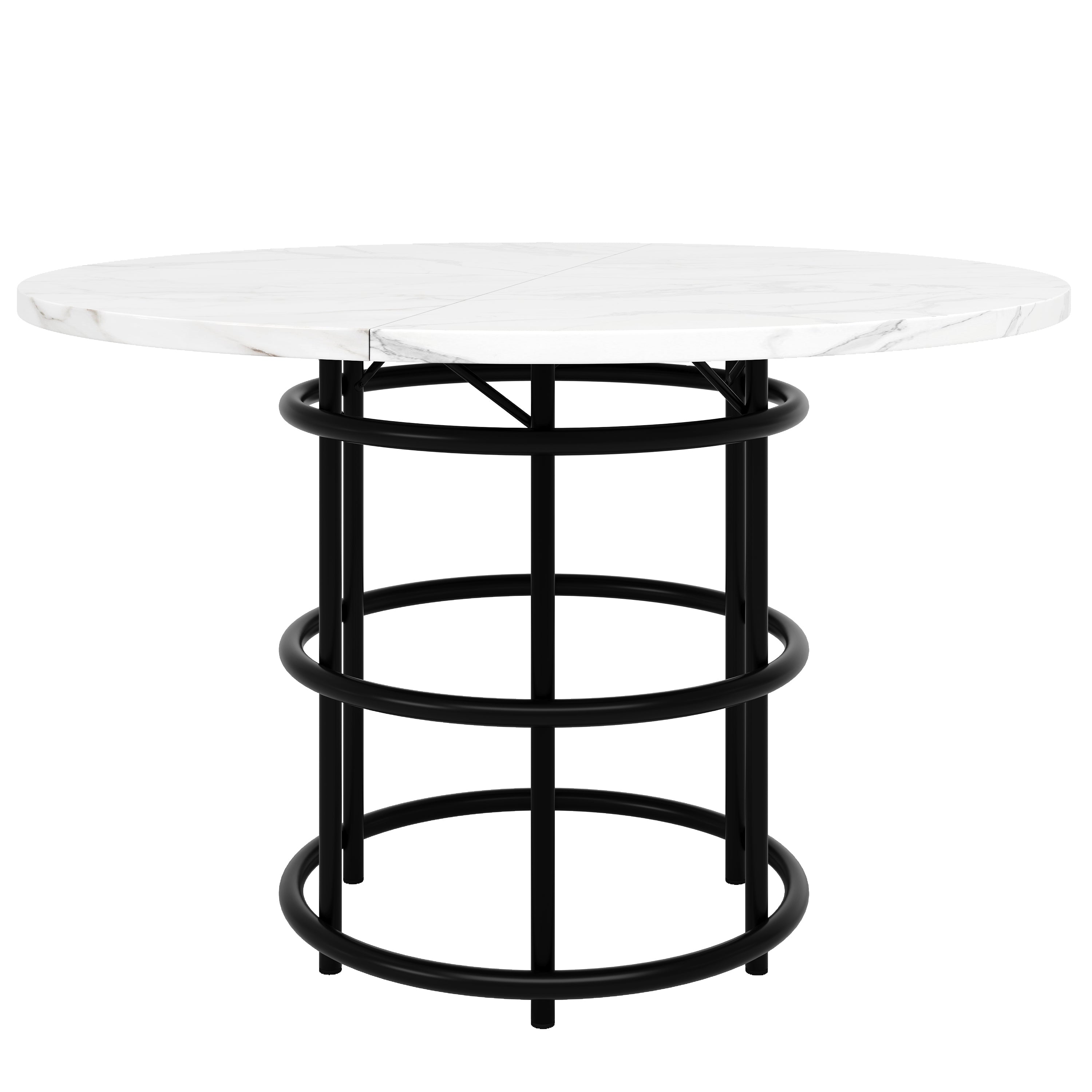 Round Dining Table 100x100cm 4-6 Seater Marbled MDF Metal Legs - Black