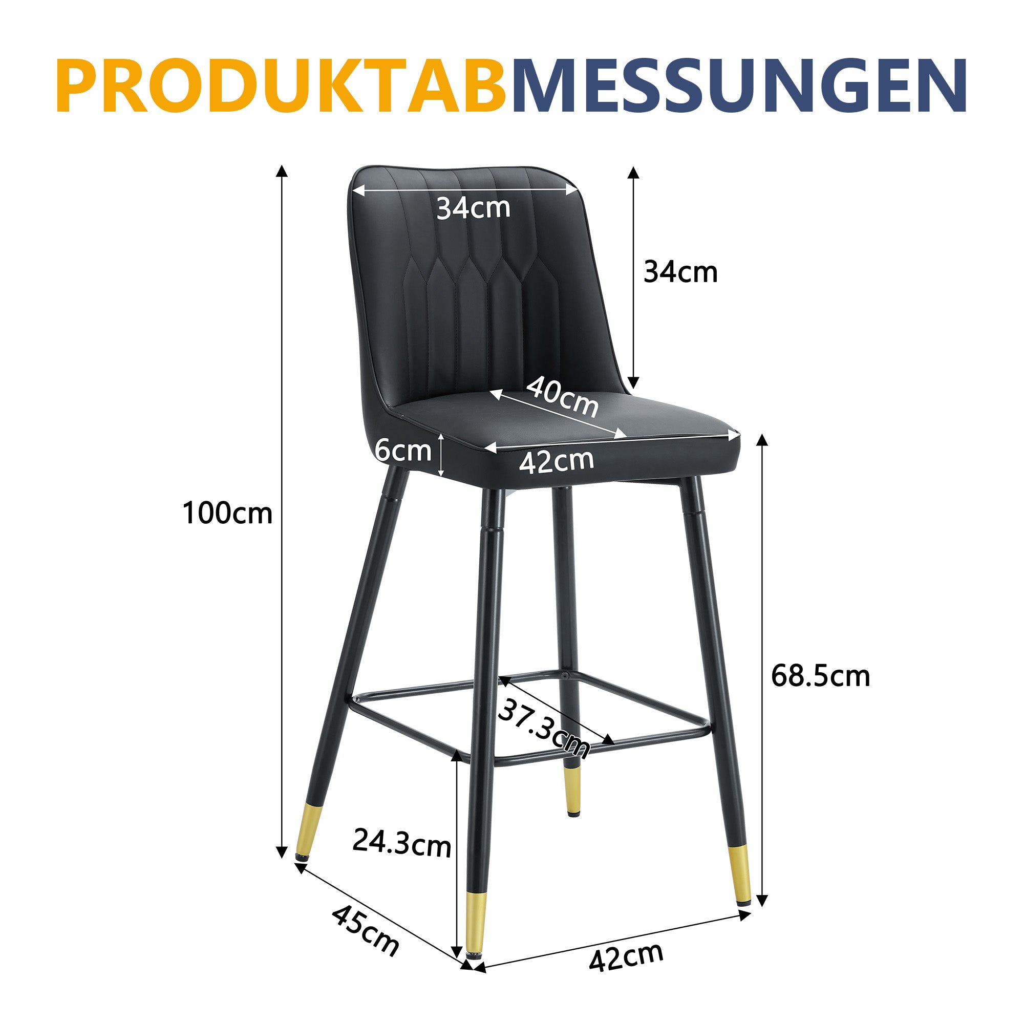 Set of 2 Bar Stools 100cm High Footrest - Black PU Leather