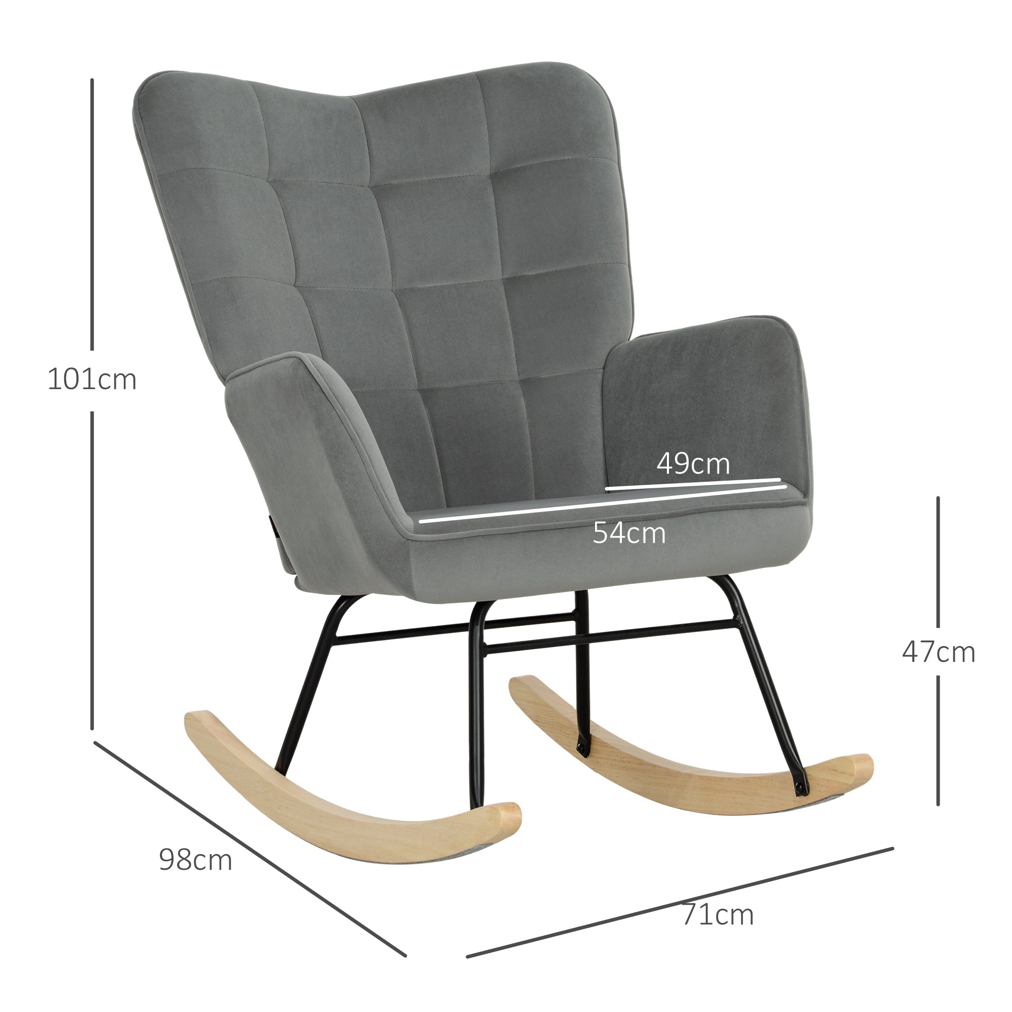 Rocking Chair Armchair with Wooden Runners, Velvet Look, Dark Grey