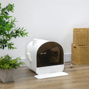 Cat Litter Box with Hood, Litter Mat, Plastic, White