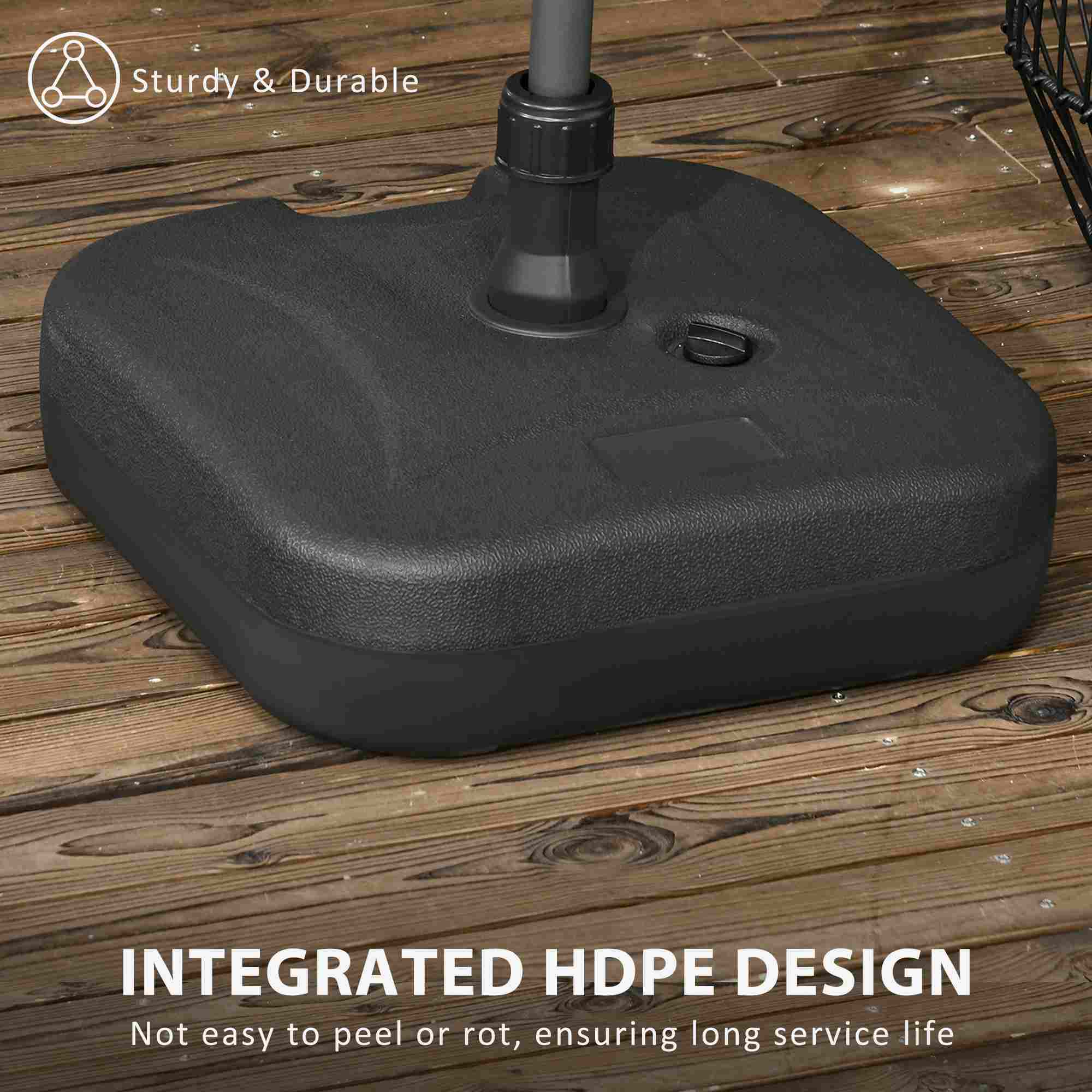 Parasol Base, Fillable Water/Sand 46x45x26cm Stable 30kg, Black