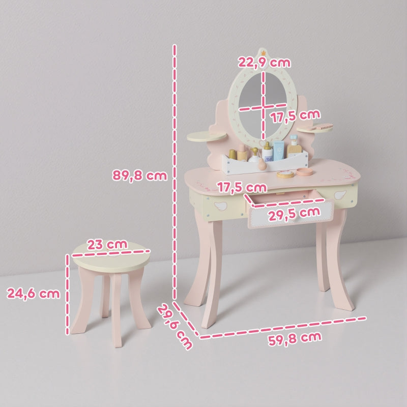 Children's Vanity Desk Set 2-in-1 Chair Drawer Mirror MDF - Pink