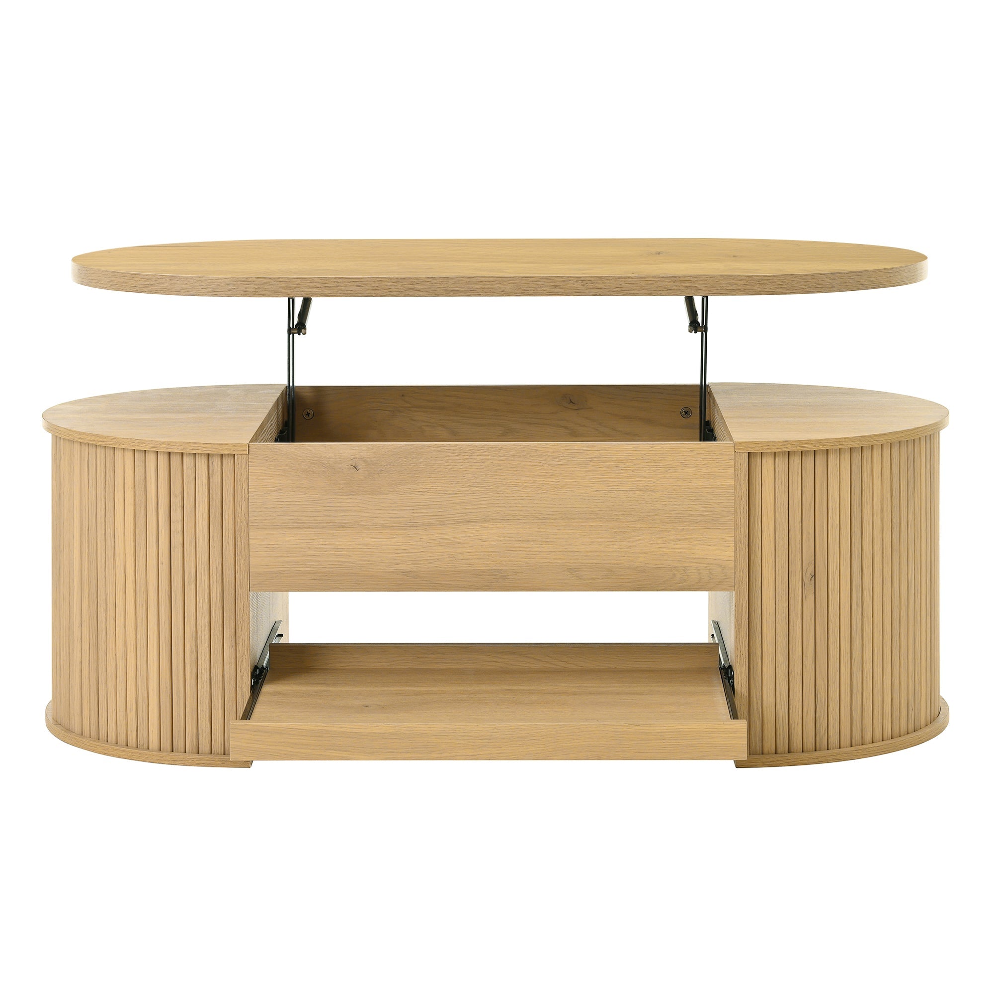 Liftable Coffee Table with Curved Wooden Sides, Extendable Shelf, Liftable Tabletop, Multifunctional Living Room Furniture