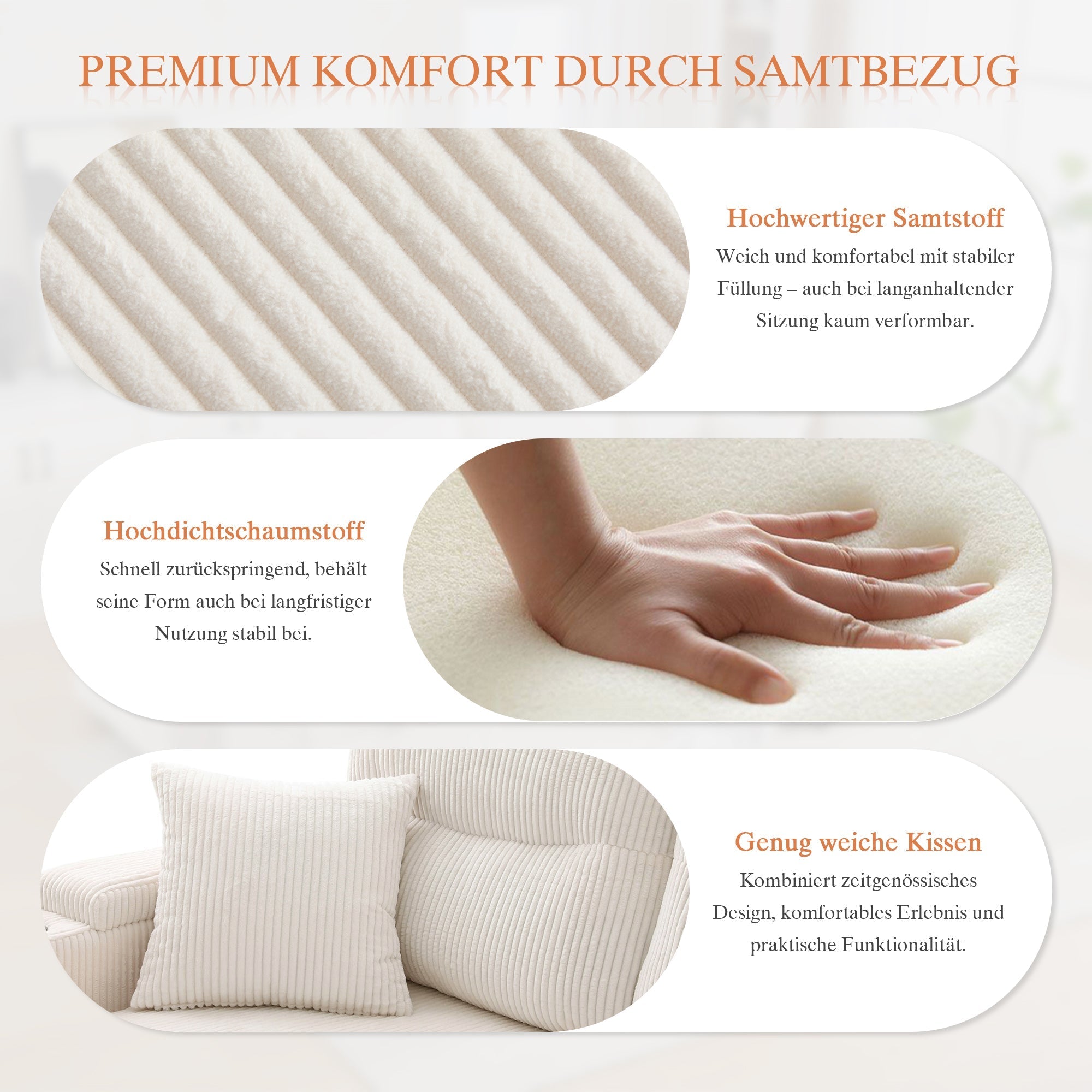 Modern 4-Seater Sofa with Double Chaise, Pull-out Bed, Storage and USB Ports, Beige Velvet