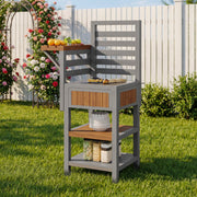 Outdoor Garden Cabinet with Stainless Steel Worktop and Double Shelf, Weatherproof Wood