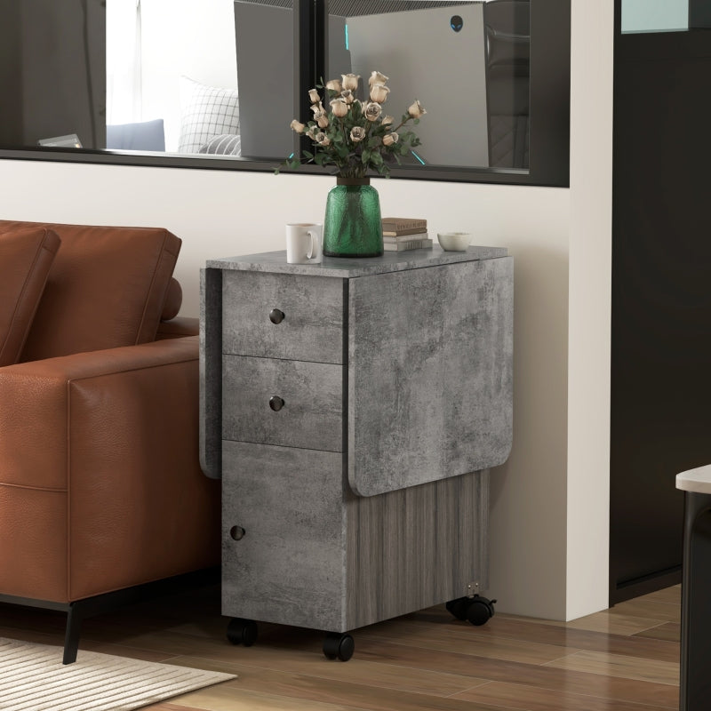 Multi-Storage Drop Leaf Dining Table, Six-Person Extendable, Mixed Grey