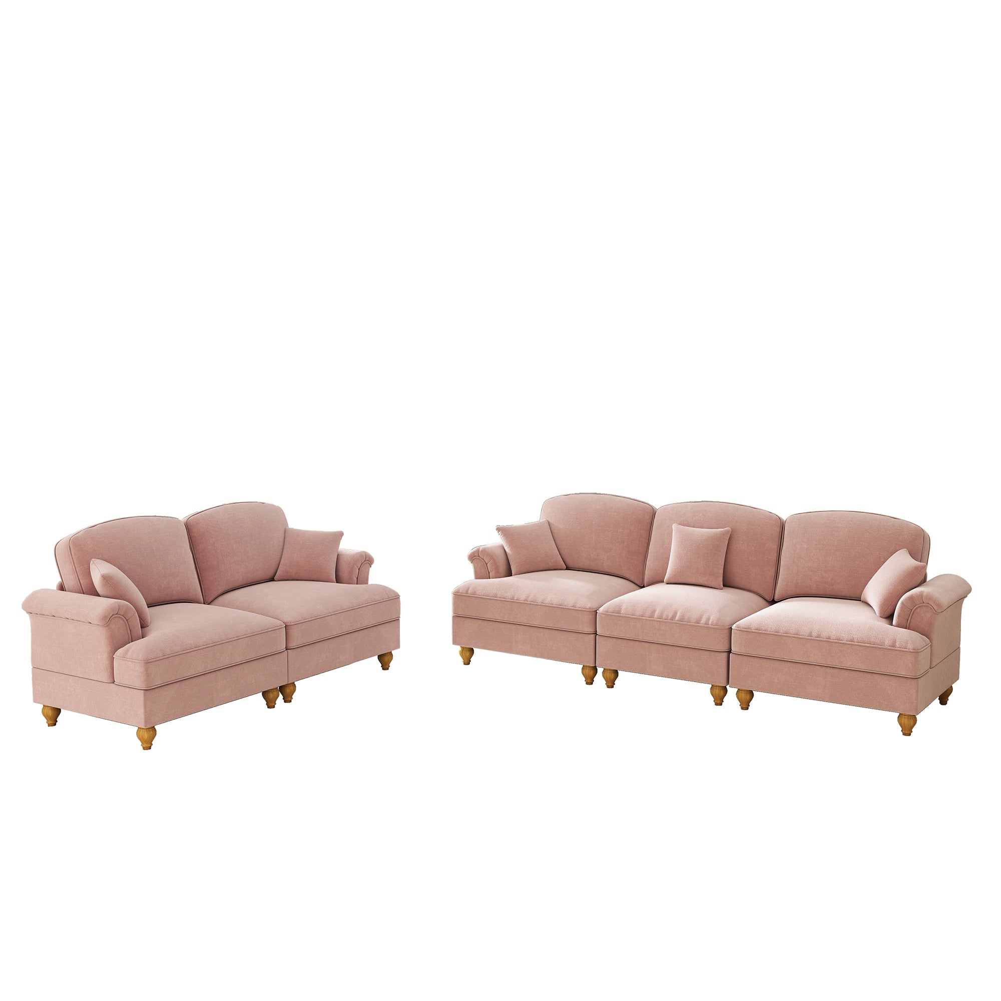 Classic 2-Piece Modular Sofa Set 3-Seater & 2-Seater Removable Ruffled Apron - Chenille Pink