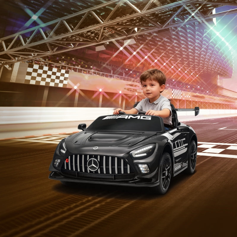 Mercedes Electric Ride-On Car with 12V Battery and LED Lights, Black