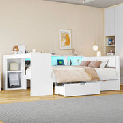 Platform Bed 140x200 Upholstered Headboard Storage Drawers LED Charge Station - White