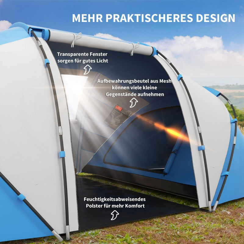 Campingzelt für 4-6 Personen, leicht, stabil, wasserdicht, blau