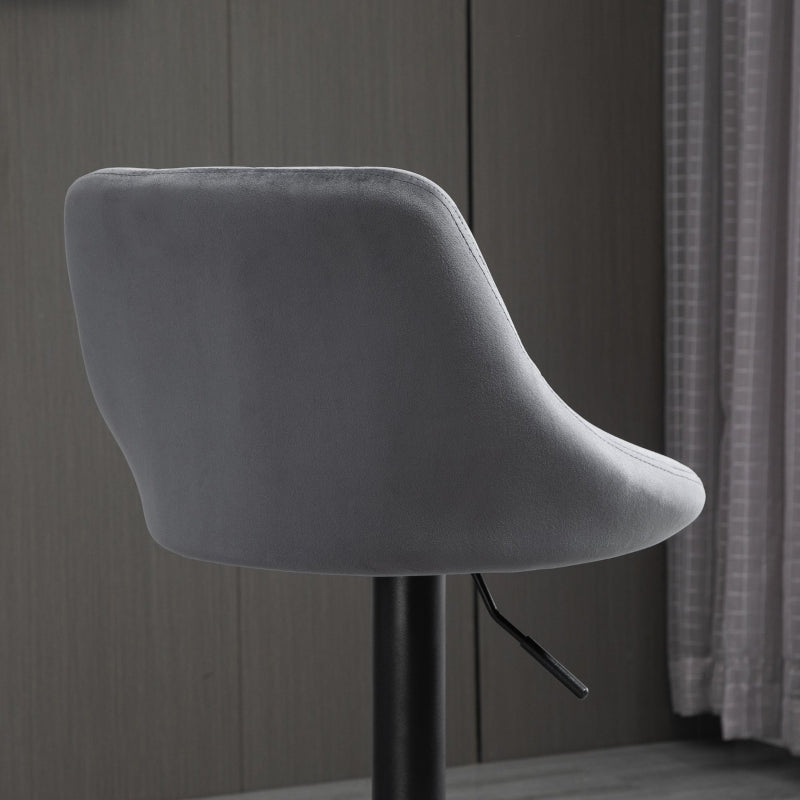 Set of 2 Bar Stools Height-Adjustable Swivel Backrest - Dark Grey Velvet Look