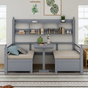 Sofa Bed, Multifunctional 2-in-1 Bed & Desk with Bookshelf, Solid Wood Gray