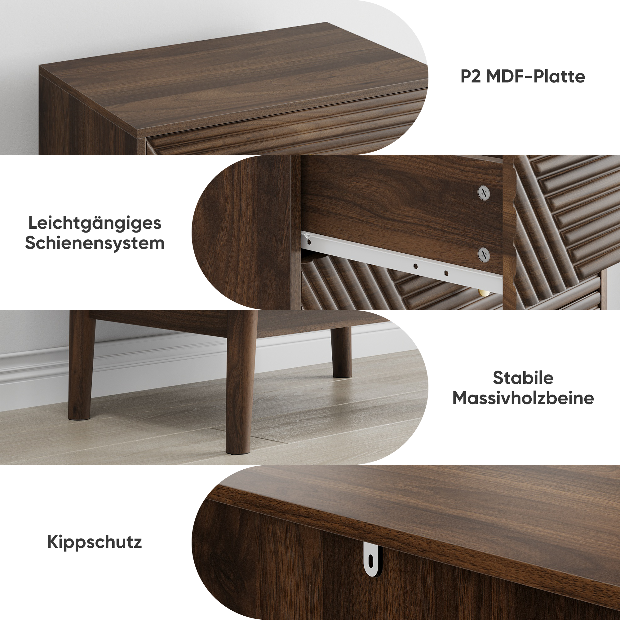 Chest of Drawers Modern 4-Drawer Wooden Storage Cabinet Walnut