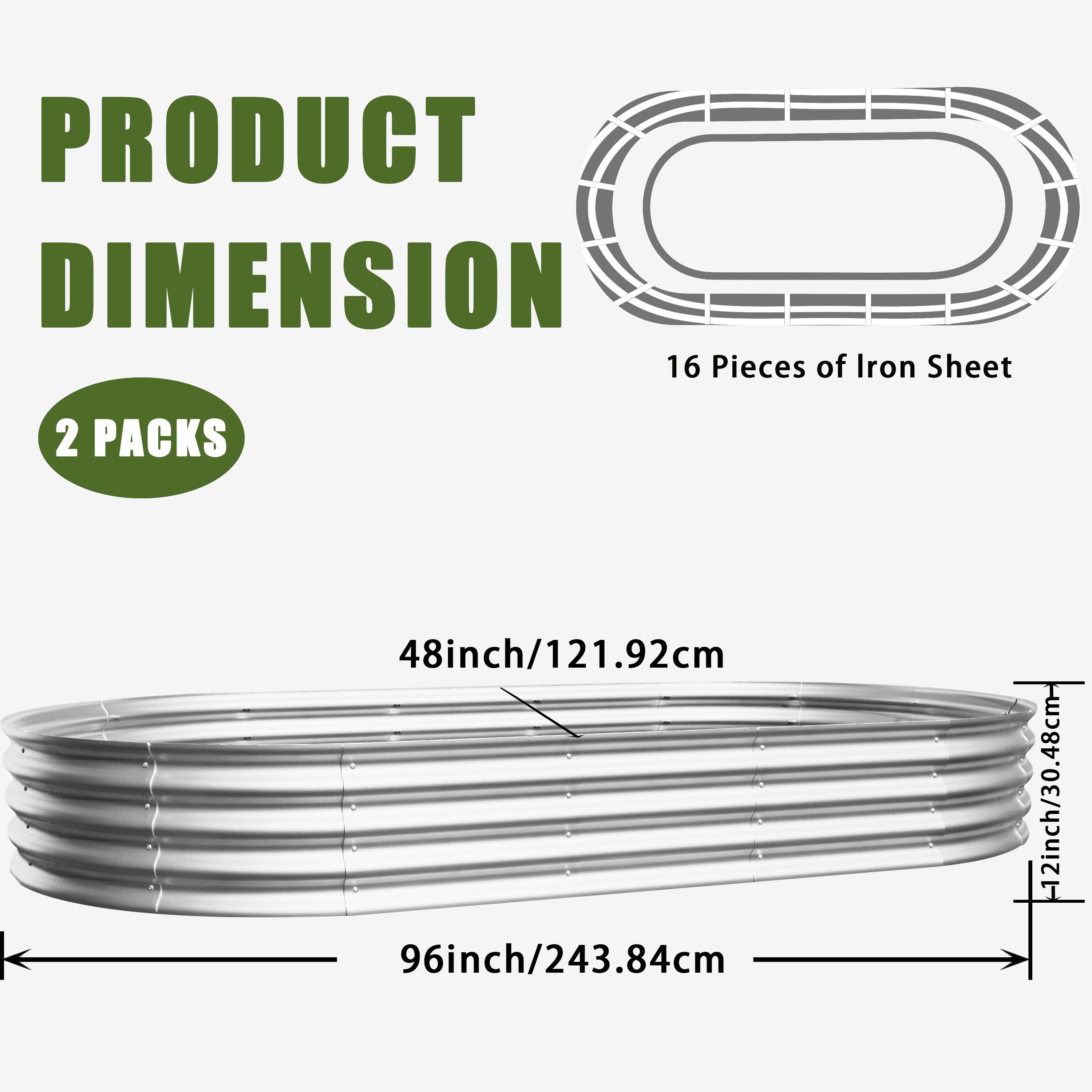 Raised Garden Bed Kit, Galvanized Heavy Duty 2pcs 8x4x1ft, Metal