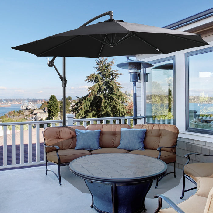 Cantilever Parasol Crank Steel Frame Ø3x2.5m, Black Polyester Fabric