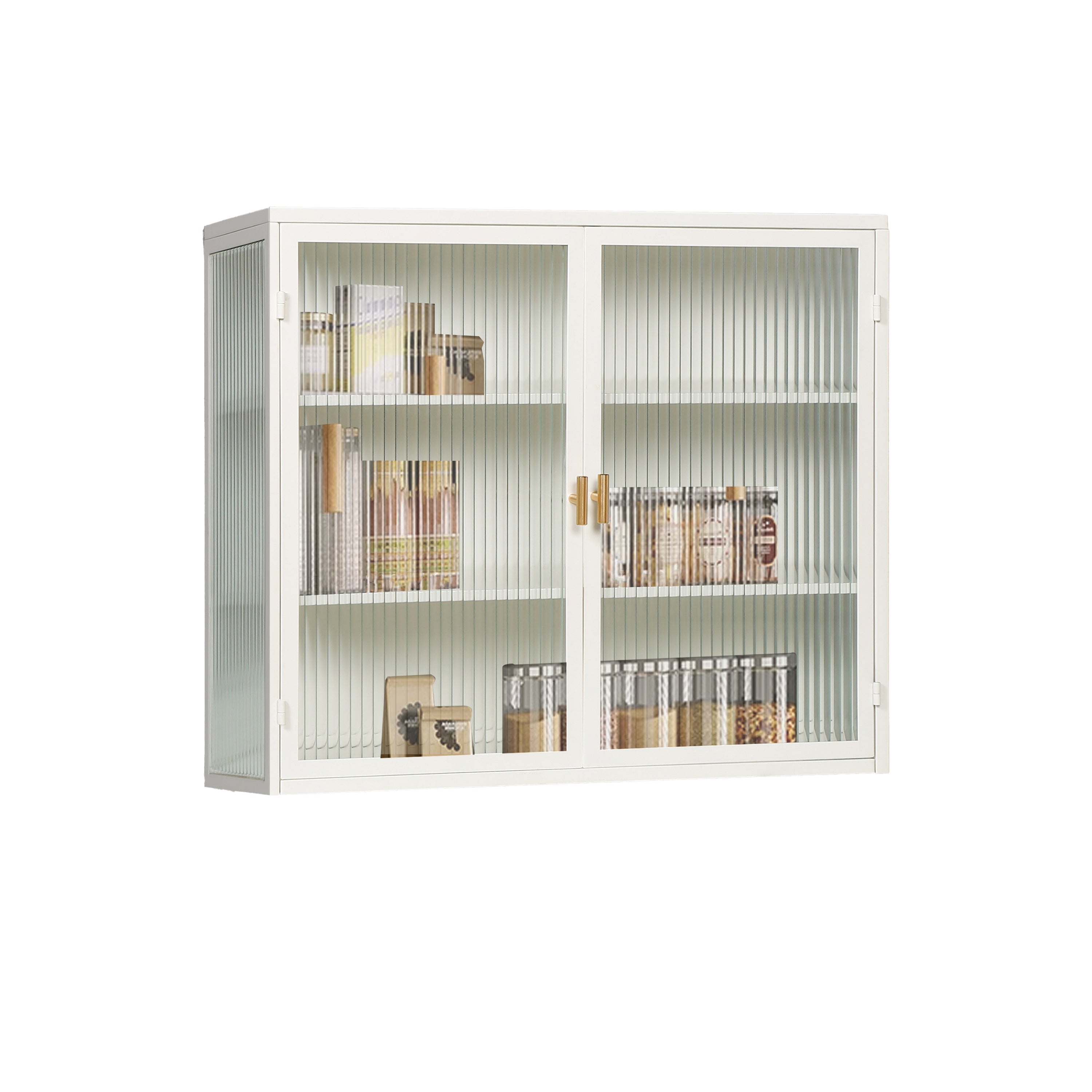 70CM Glass Doors Modern Two-Door Wall Cabinet with Three-Tier Storage White