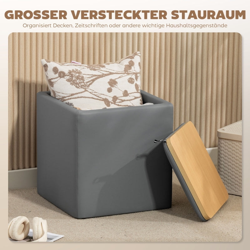 Storage Ottoman Square with Lid 40x40x40cm - Faux Leather Grey