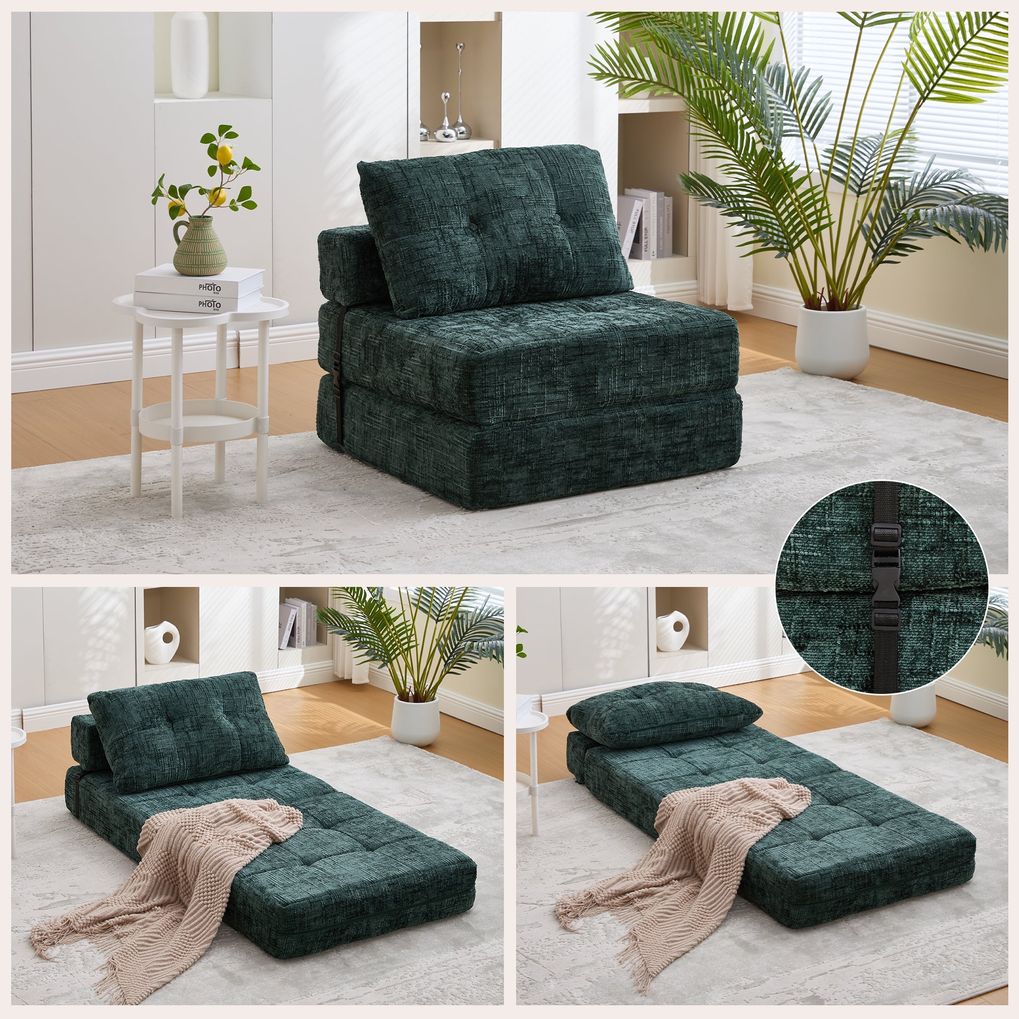 Folding Sofa Bed with Pillows, Foldable Mattress & Backrest, Portable Floor Sofa