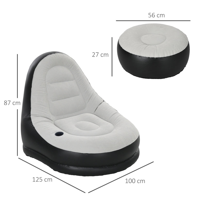 Inflatable Sofa with Footstool, Air Sofa with Cup Holder, Light Grey