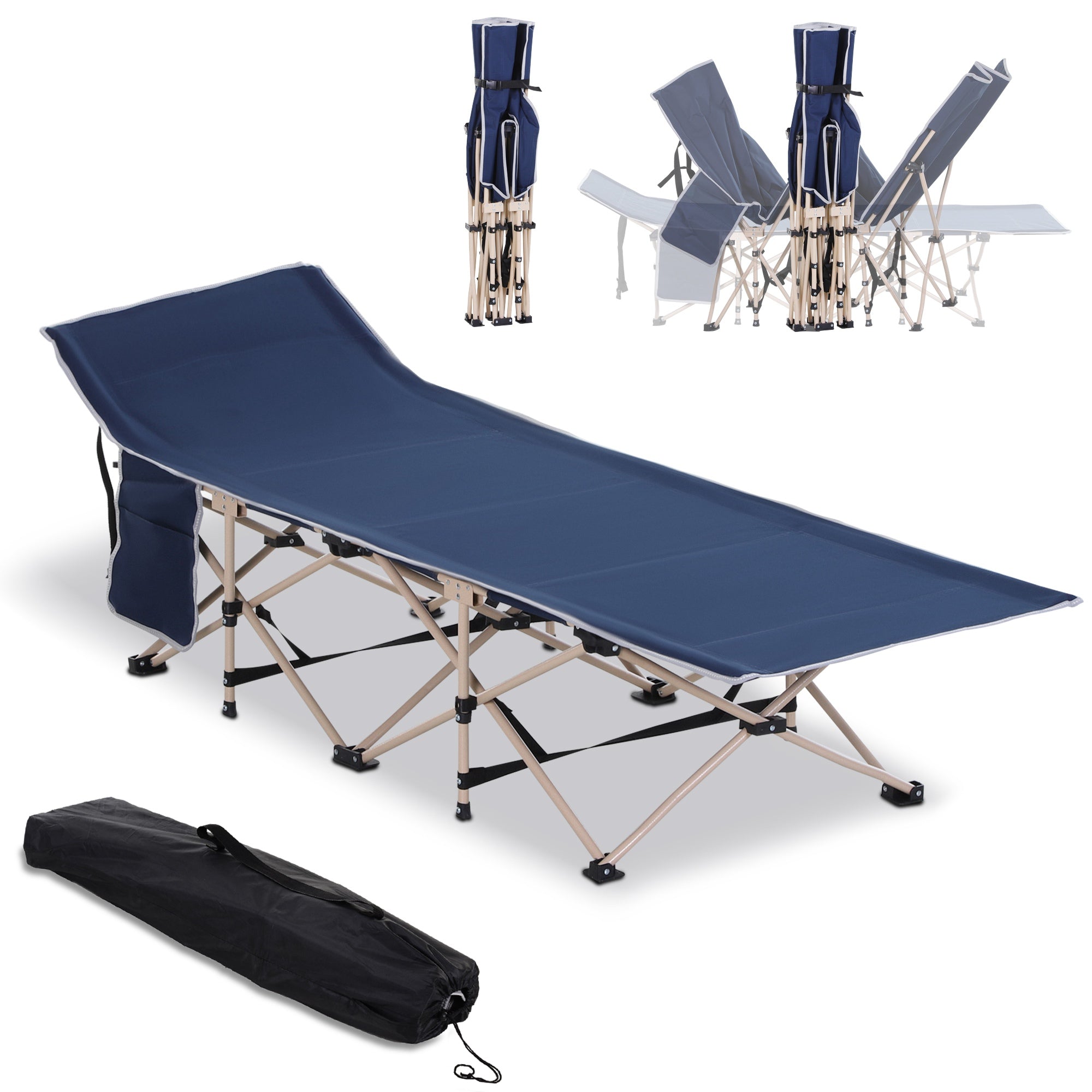 Folding Camping Bed with Storage Bag, Steel and Oxford, Blue
