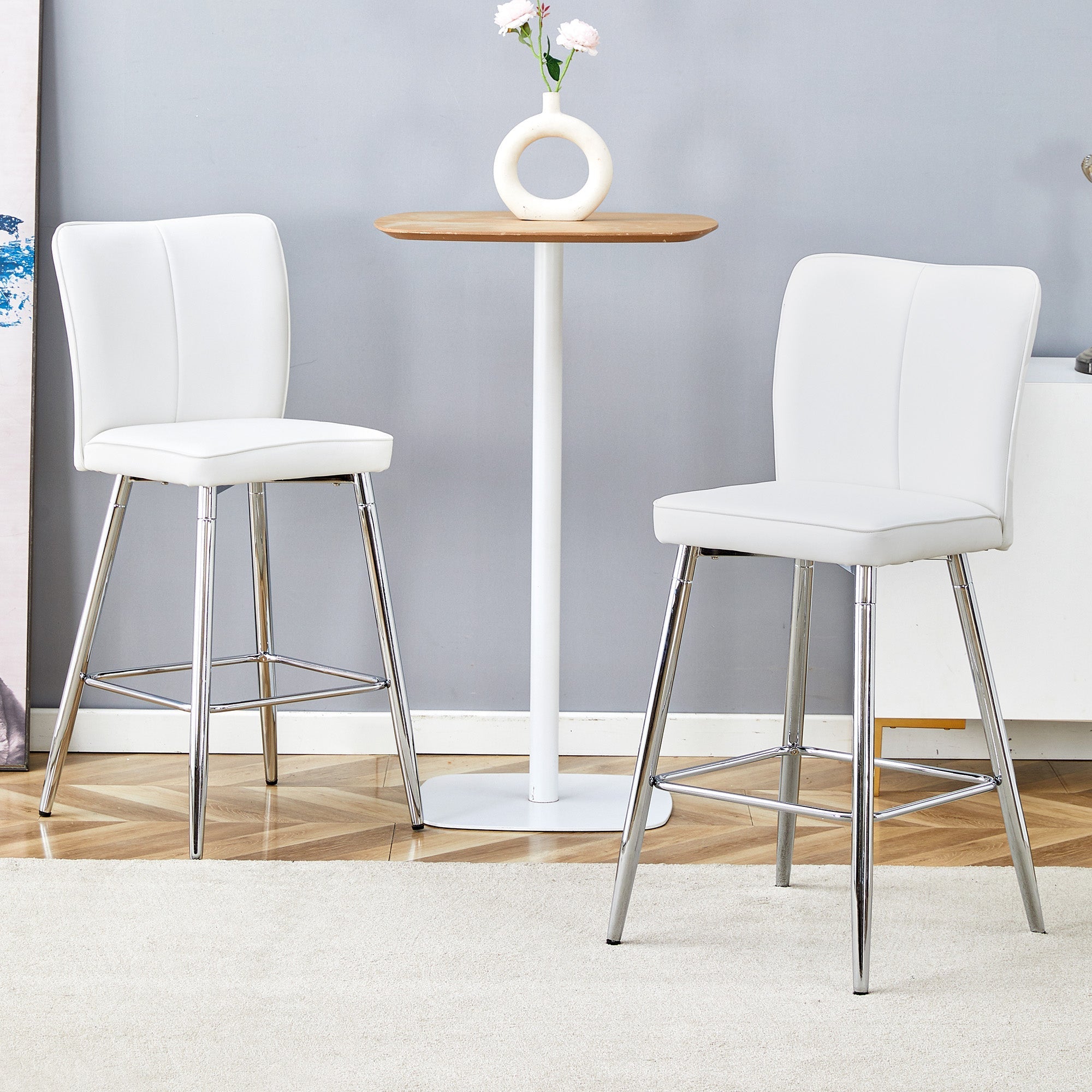 Bar Chair Set of 2 101cm High Ergonomic Backrest White PU
