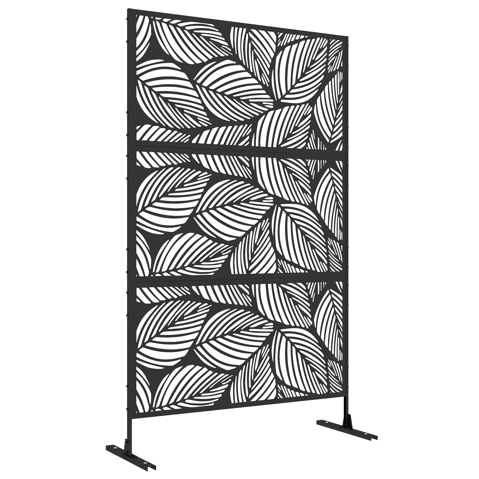 Garden Privacy Screen 122x198cm Balcony Leaf Pattern Steel, Black