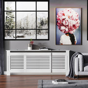 MDF Extendable Radiator Cover Cabinet Shelving Slatted Design (139-208.5L x 20.5W x 82.5H cm) White
