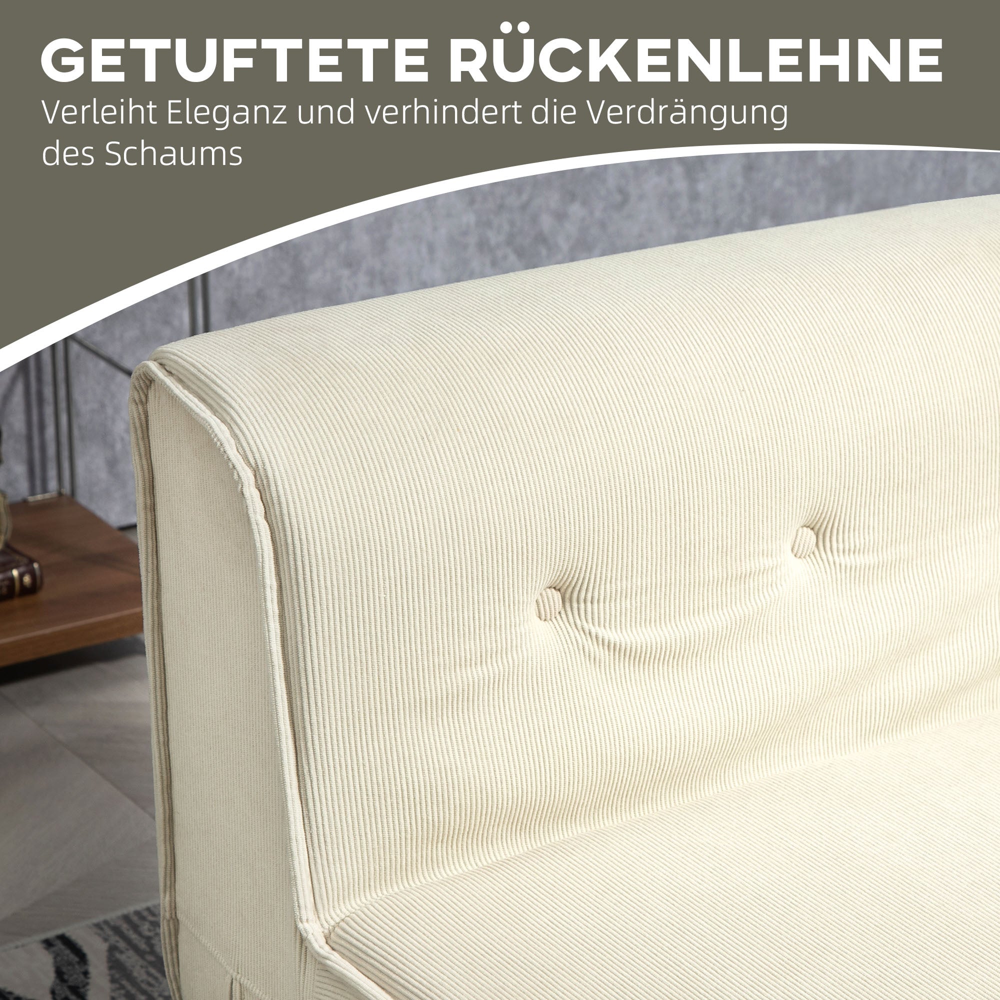 Schlafsofa 2-in-1 Klappbar Polsterung 240 kg, Cord Cremeweiß